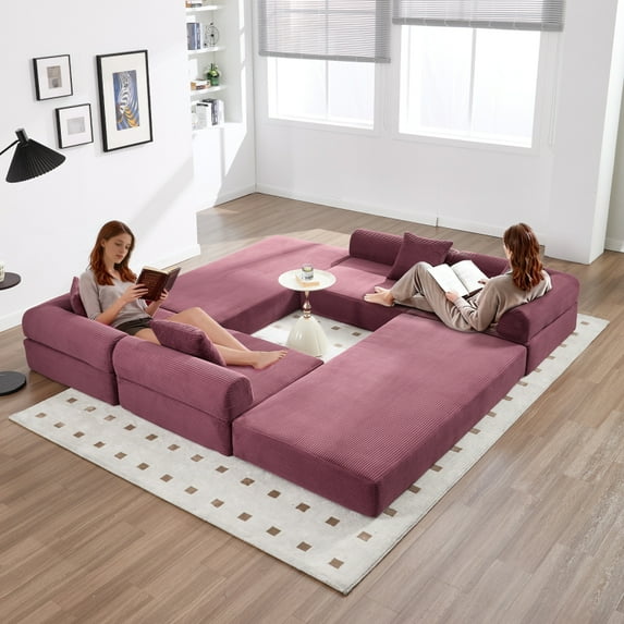 106" Oversized Convertible Folding Sofa Bed Corduroy L-Shaped Boneless Sectional Couch,Folding Sofa Bed with Side Pocket Modern Cloud Floor Mattress Couch,Modular Sofa for Living Room