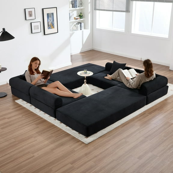 106" Oversized Convertible Folding Sofa Bed Corduroy L-Shaped Boneless Sectional Couch,Folding Sofa Bed with Side Pocket Modern Cloud Floor Mattress Couch,Modular Sofa for Living Room