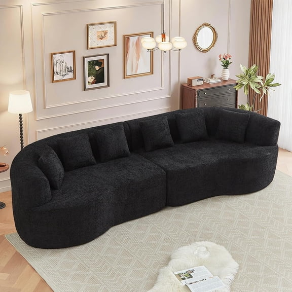 106” Oversized Curved Sectional Couch, Chenille Memory Foam Boneless Compression Sofa Couch with 6 Pillows, Modern Floor Deep Seat Sofa for Living Room, Office, Apartment, No Assembly Needed, Black