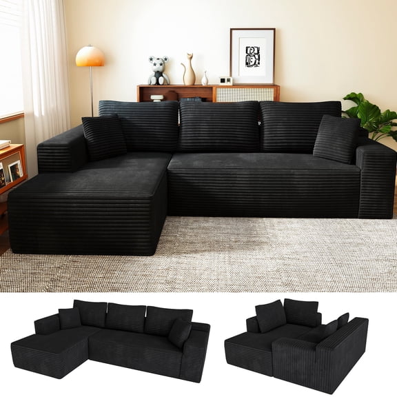 Koby Home Oversized Modern Modular Sectional Sofa, Corduroy Upholstery with Deep Seating and No Assembly Needed, Charcoal Gray/Beige/Green