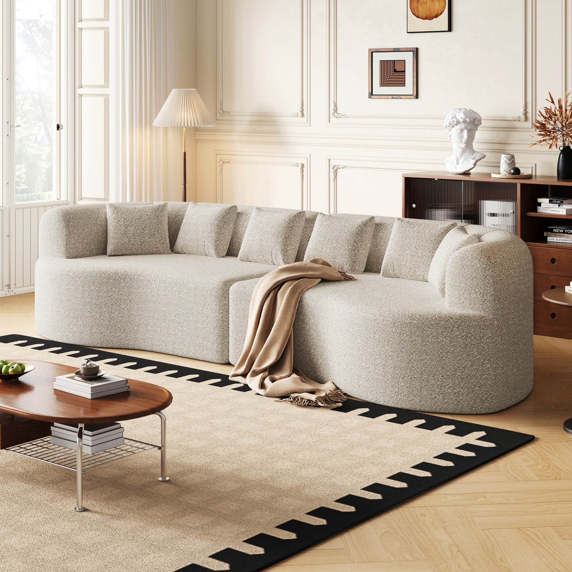 106" Oversized Sectional Sofa,Modern Chenille Memory Foam Sofa Cloud Sofa with Deep Seat & 6 Pillows for Living Room,Light Khaki