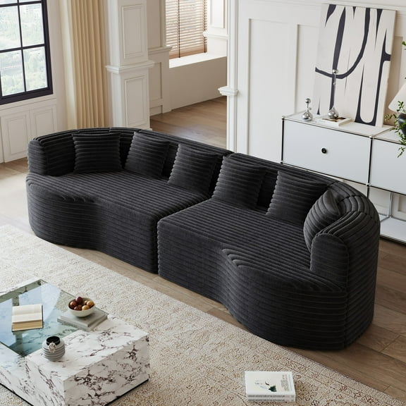 106" Oversized Sectional Sofa,Modern Corduroy Memory Foam Sofa Cloud Sofa with Deep Seat for Living Room,Black