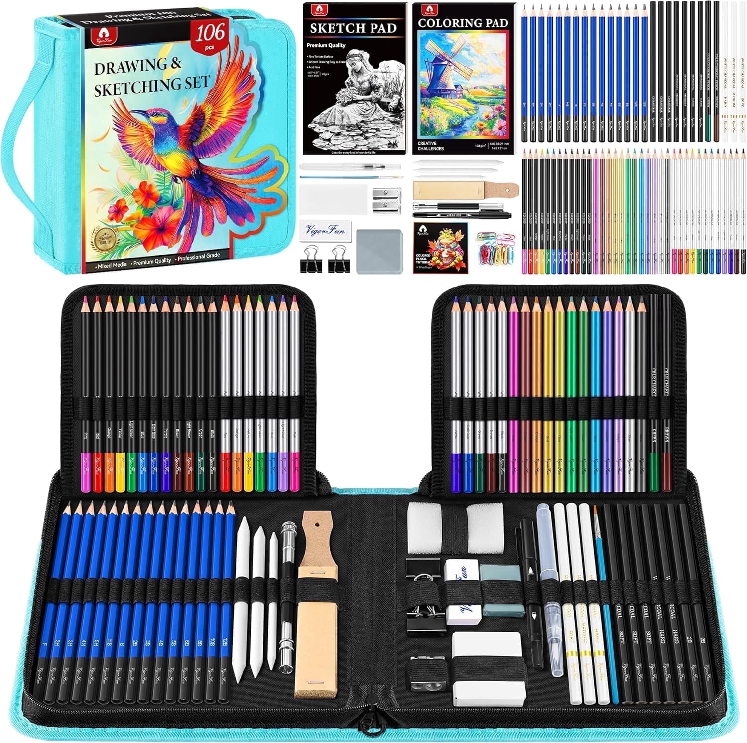 106 PCS Drawing Set Sketching Kit, Pro Art Supplies for Artists Adults (Green)