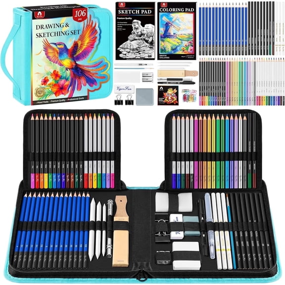 106 PCS Drawing Set Sketching Kit, Pro Art Supplies for Artists Adults (Green)