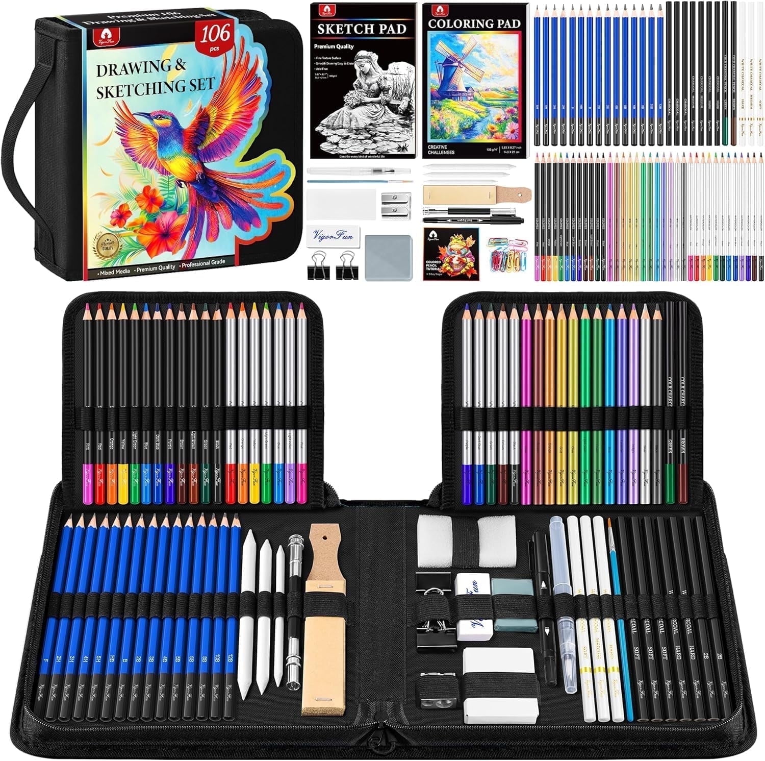 106 PCS Drawing Set Sketching Kit, Pro Art Supplies for Artists Adults Kids Beginners(Black) - Walmart.com