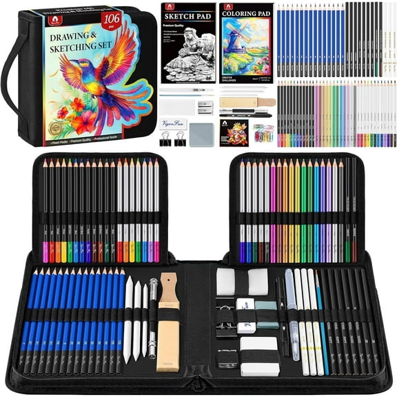 106 PCS Drawing Set Sketching Kit, Pro Art Supplies for Artists Adults Kids Beginners(Black)