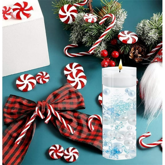 106 Pcs Christmas Vase Filler, Water Beads, Floating Pearls and Candy Water Gel Beads for Vase Filler, Snowflake Style Table Centerpieces Christmas Party Decoration