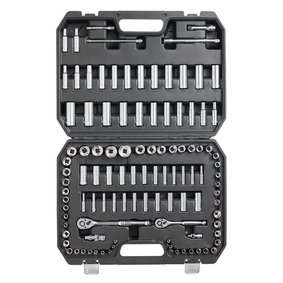 106-Piece Socket Set with 1/4" & 3/8" Drive SAE & Metric Standard & Deep Sockets 6-Point Design Includes Ratchet & Accessories in Storage Case