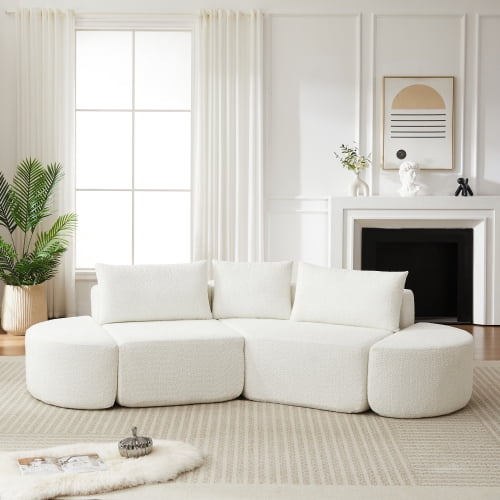 106" Premium Chenille Fluffy Modular Sectional Loveseat Sofa, Modern Mid-century Modular Sofa with Multi-use Ottomans, Deep Seat Cloud Sectional Couch with No Assembly for Living Room, Beige