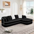 thumbnail image 1 of 106" Teddy Fabric, No Assembly, 32D Boneless Sofa, Contrast Color Design, Fluffy Comfy Couch with L-Shaped Chaise for Living Room (Black), 1 of 11