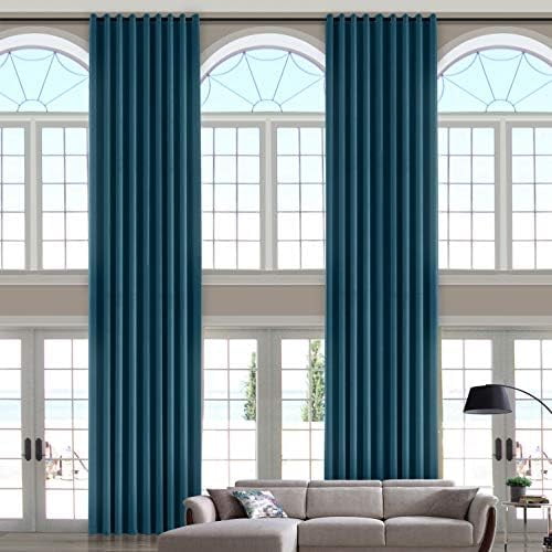 106 Wide x 156 Long Inches Velvet Curtain Grommet Top Extra Long Drape High Ceiling Drapery for Loft Living Room Home Movie Theater Stage Auditorium, Midnight Blue (1 Panel), Leon Collection