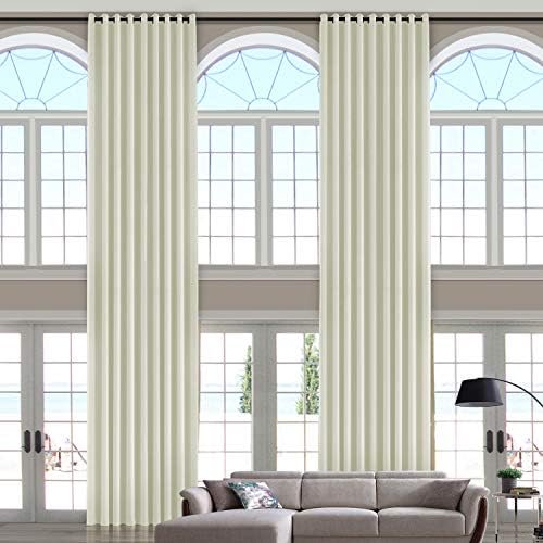 106 Wide x 180 Long Inches Velvet Curtain Panel Grommet Top Extra Long Drape High Ceiling Drapery for Loft Living Room Home Movie Theater Stage Auditorium, Beige (1 Panel), Leon Collection