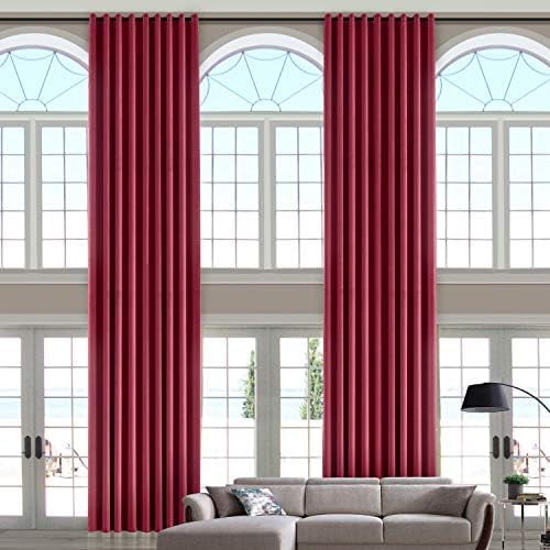 106 Wide x 192 Long Inches Velvet Curtain Grommet Top Extra Long Drape High Ceiling Drapery for Loft Living Room Home Movie Theater Stage Auditorium, Burgundy Red (1 Panel), Leon Collection