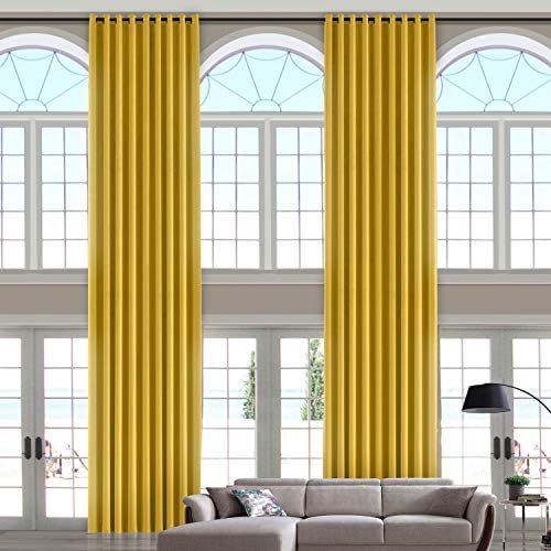 106 Wide x 192 Long Inches Velvet Curtain Panel Grommet Top Extra Long Drape High Ceiling Drapery for Loft Living Room Home Movie Theater Stage Auditorium, Yellow (1 Panel), Leon Collection