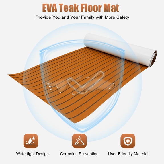 106'' X 35'' 6mm Thick EVA Foam Teak Floor Mat, Self-Adhesive Waterproof Anti-Slip Cuttable Deck Mat for Boat RV Yacht Dock