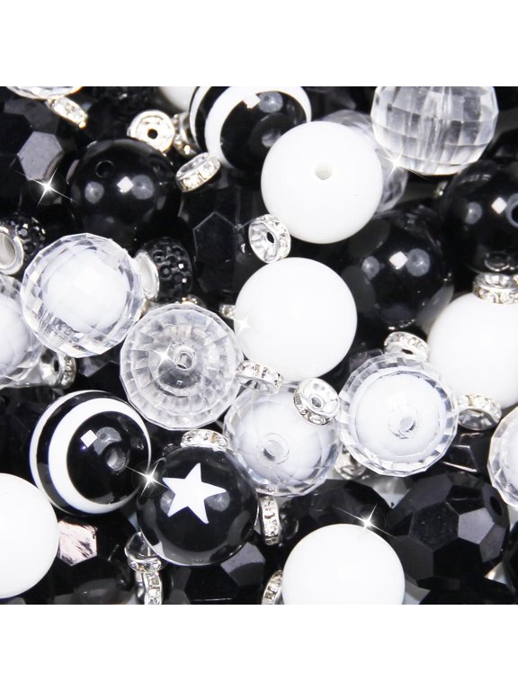 106 count 20mm Beads for Pens Making with Rondelle Spacer Beads Black White Focal Bubblegum Bead Round Sparkly Chunky Bead for Pens Beadable DIY Craft Making Supplies