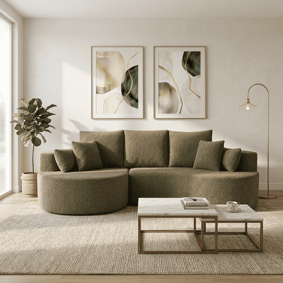 106 in Forest Green. 2 - Piece Fabric Cloud Curved Sectional Boucle Sofa,CHAISE LOUNGE, FOREST