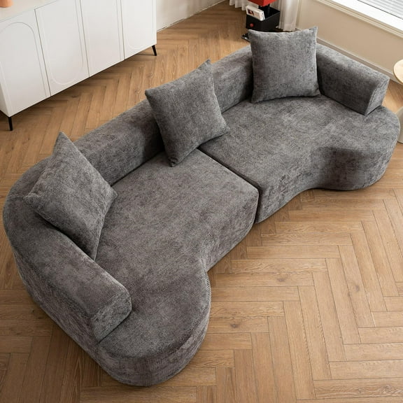 106-inch Curved Corner Sofa, Perfect for Living Rooms; Compact Design, Deep Seat; Chenille Fabric; Wide Armrests, Memory Foam Seat Cushions