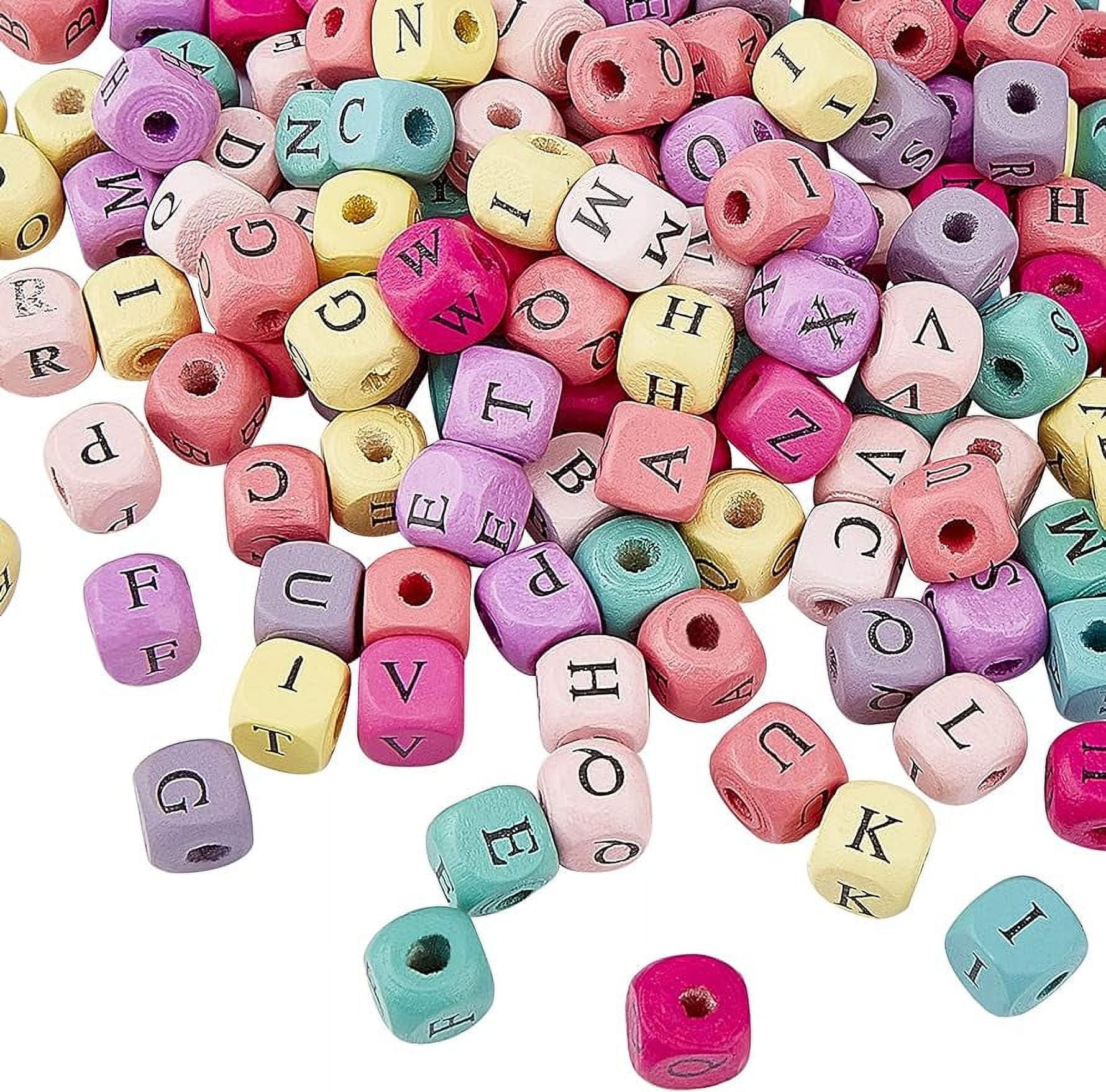 1060pcs 10mm Alphabet Wooden Beads Random Alphabet Mixed Colored Square Wooden Beads Wooden Loose Beads with Initial Letter for Jeweley Making
