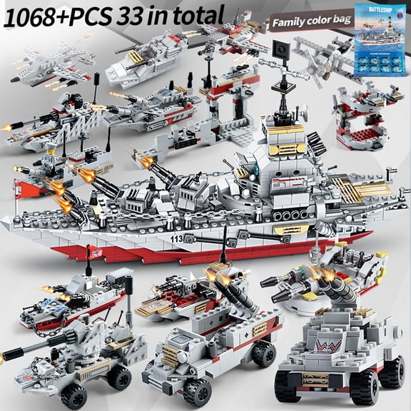 1068pcs Building Block Warship Battleship Building Kits,Military Warship Model Christmas Present for Children and Adult.