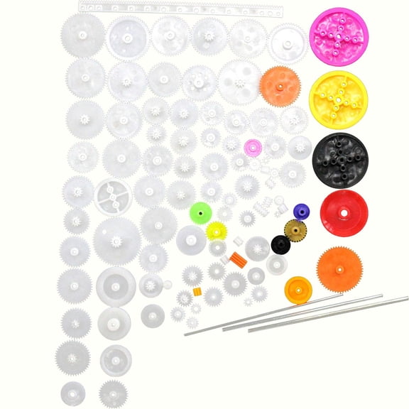 106Pcs Gear Package Accessories Assortment Rubber Band Single Gears Shaft Gear Pulley DIY for Motor, RC Car, Education Toys,