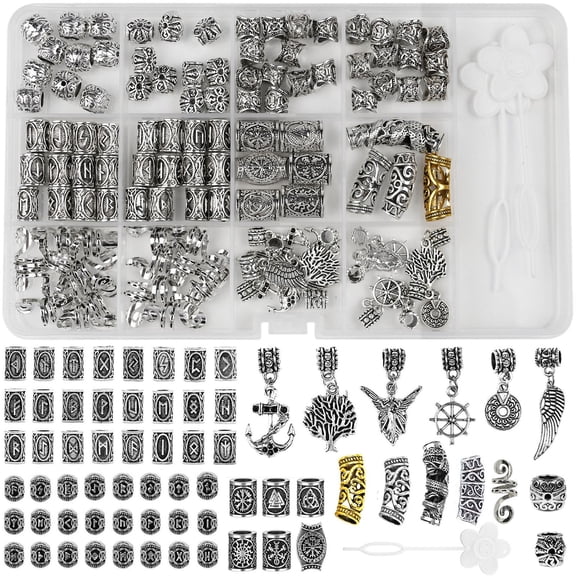106Pieces Beard Beads Antique Silver Viking Hair Beads Dreadlocks Beads for Men
