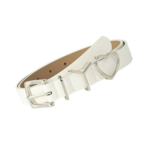 106cm Women PU Leather Waist Belt Prong Buckle Adjustable Eyelet Belt Pin Buckle White