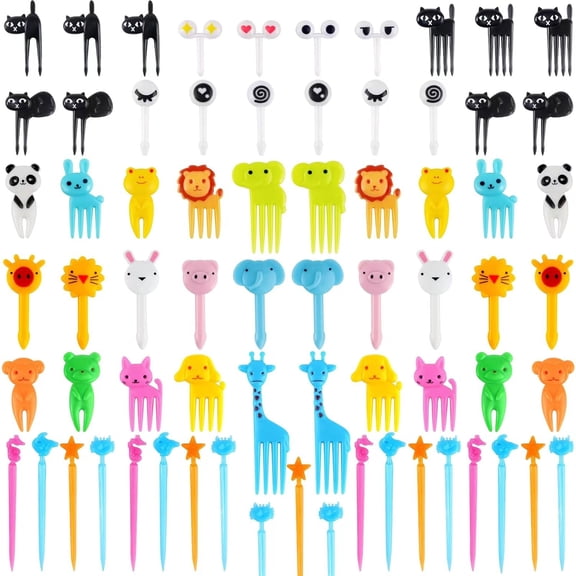 106pcs Animal Food Picks For Kid,Fun Cute Mini Reusable Cartoon Animal Fruit Toothpick for Picky Eaters, Lunch Accessories Bento Decorations For Toddler And Kids,BPA Free