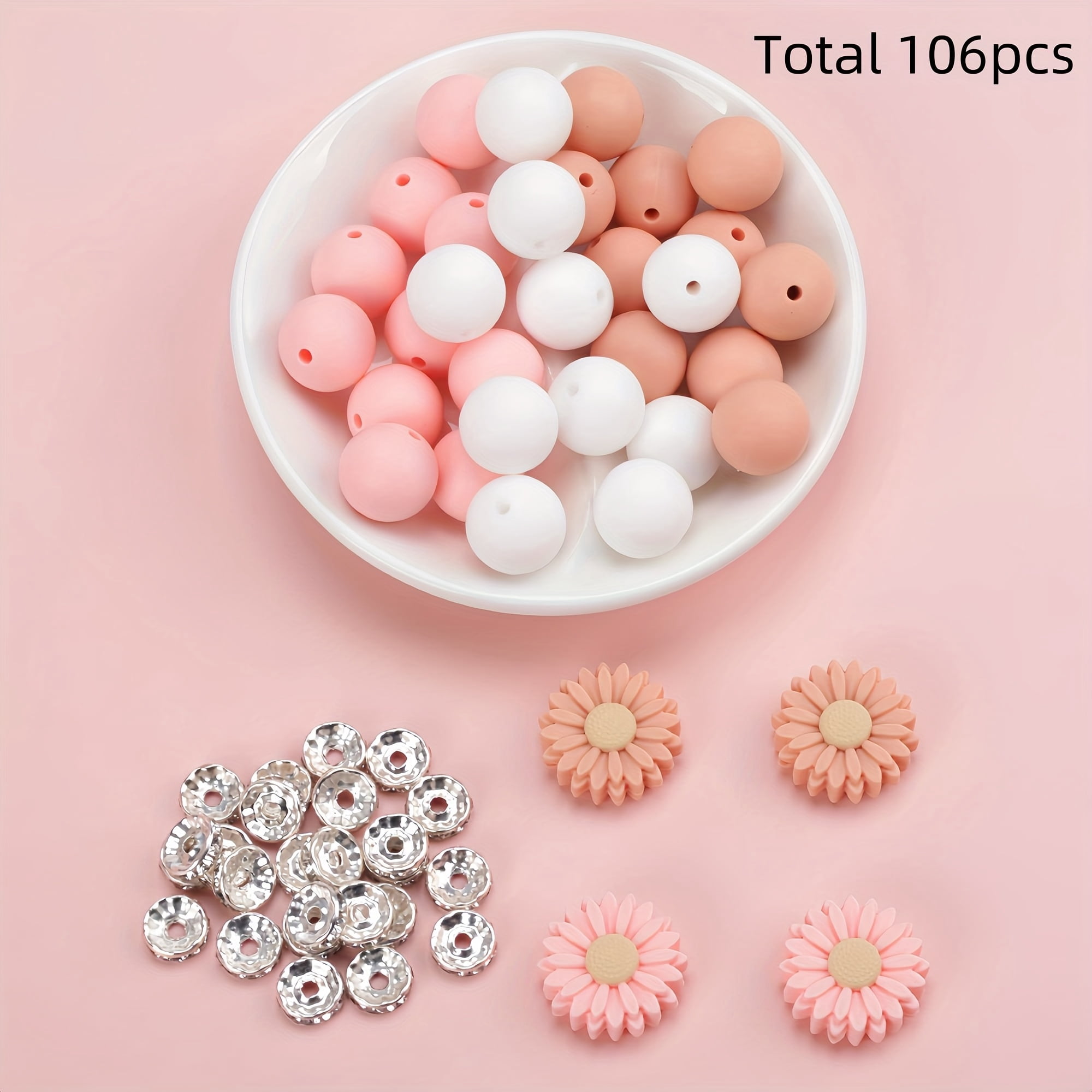 106pcs Daisy Silicone Jewelry Kit - Mixed Beads Set for DIY Crafts and Decor