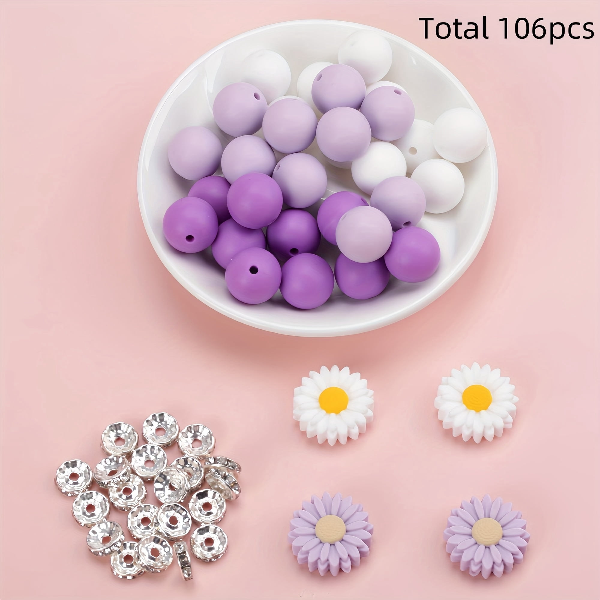 106pcs Daisy Silicone Jewelry Kit - Mixed Beads Set for DIY Crafts and Decor