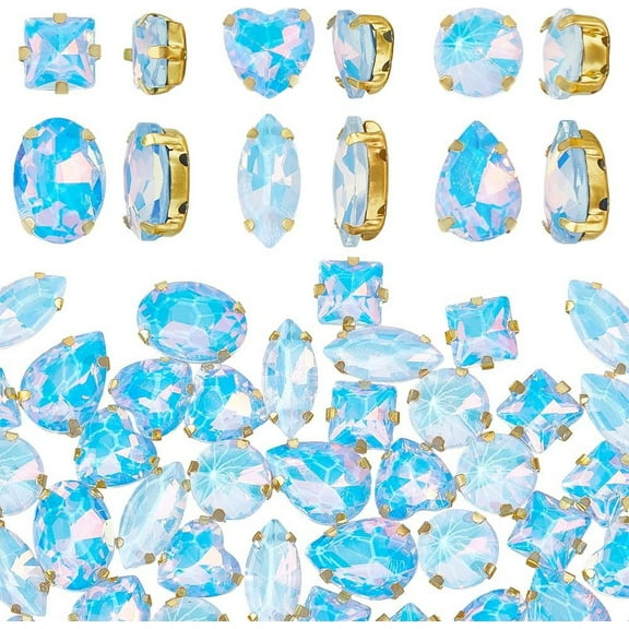 106pcs Sew on Rhinestones Light Blue Sew on Gems Prong Setting Flatback Rhinestones DIY Beads with Brass Claw for DIY Clothing Shoes Headband Wedding Bouquet - 6 Styles