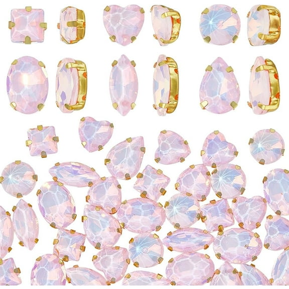 106pcs Sew on Rhinestones Pink Sew on Crystal Gems Prong Setting Flatback Rhinestones DIY Crystal Beads with Brass Claw for Clothing Shoes Headband Wedding Bouquet - 6 Styles