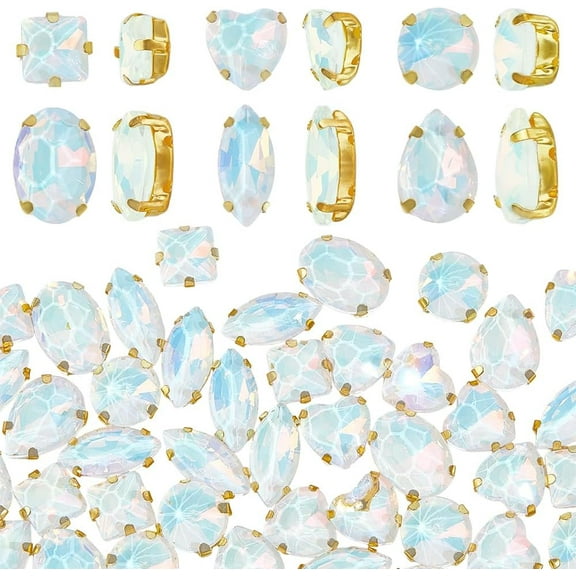 106pcs Sew on Rhinestones White Sew on Gems Prong Setting Flatback Rhinestones DIY Beads with Brass Claw for Clothing Shoes Headband Wedding Bouquet - 6 Styles