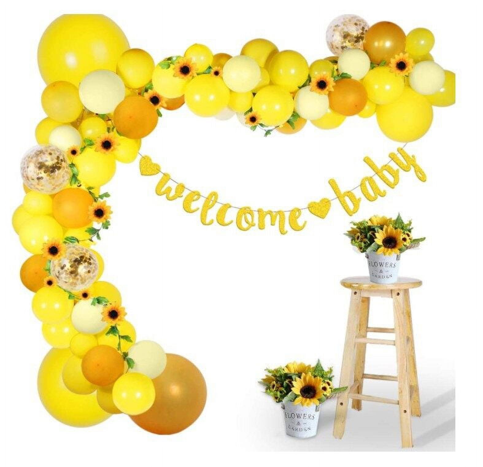 106pcs Sunflower and Bee Balloon Arch Kit for Baby Shower Party Decoration Set, Yellow Latex Confetti Balloon Garland Arch Kit and Banner for Boys Girls Birthday Baby Shower Wedding Supplies