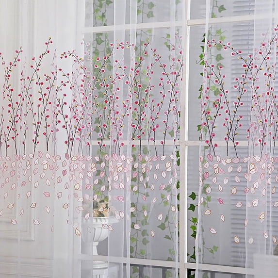106x39" Sheer Curtain, Plums Blossoms Print Curtain, Floral Sheer Voile Window Curtain with Rod Pocket, for Home Bedroom Living Room Office