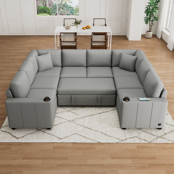107.1" Sectional Sofa Convertible Pull-out Sofa Bed U-shaped Sofa for Living Room, Gray