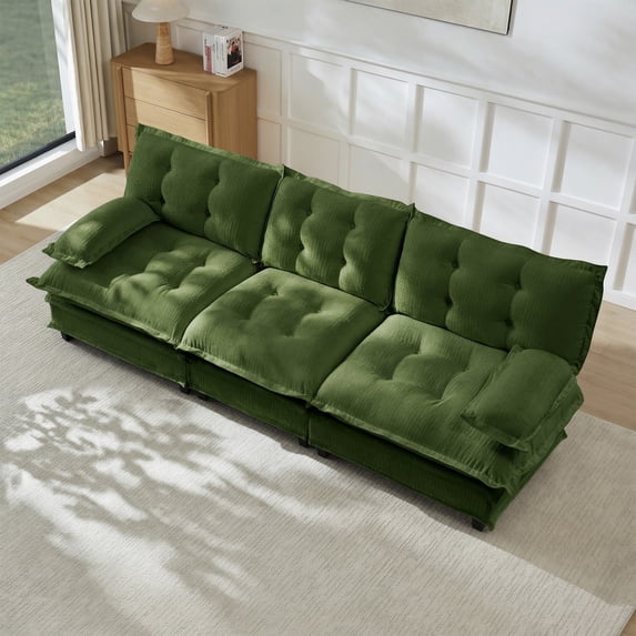 107" 3-Seater Cloud Sofa, Modular Sectional Couch, Modern Deep Seat Sofa for Living Room, Comfy Lattice Decored Seat Cushion, Breathable Chenille Fabric (Green)