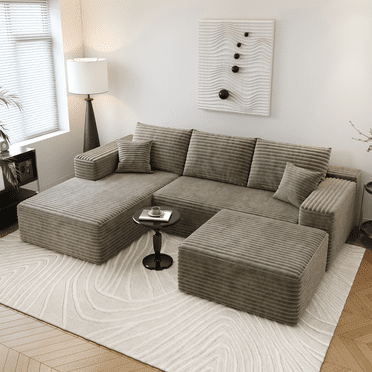 107.5" Cloud Sectional Couch with 1 Ottoman,Modern Modular Comfort U Shaped Sofa Couches for Living Room ,No Assembly Required,(Camel,Left Facing Chaise)
