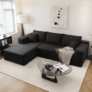 107.5" Cloud Sectional Couch with L-Shape Chaise,Modern Modular Sofa for Living Room ,No Assembly Required,(Black,Left Facing Chaise)