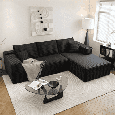 107.5" Cloud Sectional Couch with L-Shape Chaise,Modern Modular Sofa for Living Room ,No Assembly Required,(Black,Right Facing Chaise)