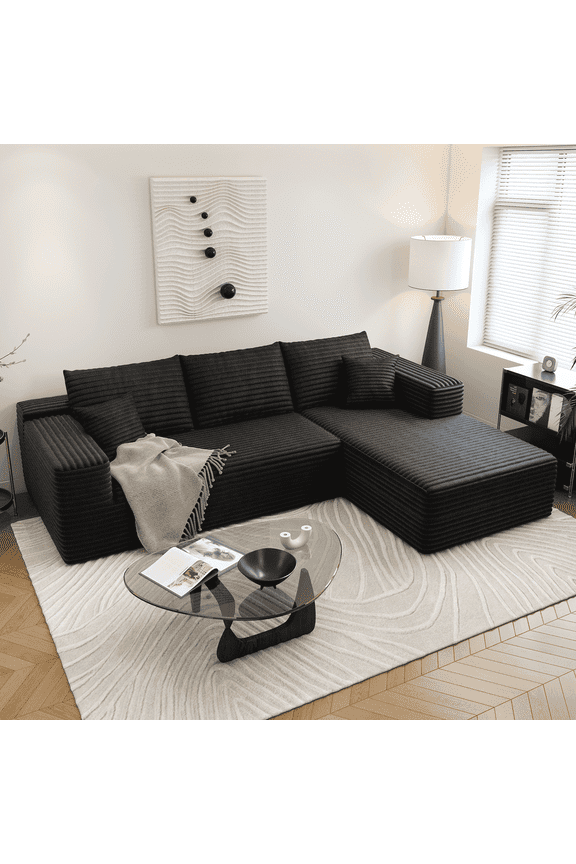 107.5" Cloud Sectional Couch with L-Shape Chaise,Modern Modular Sofa for Living Room ,No Assembly Required,(Black,Right Facing Chaise)