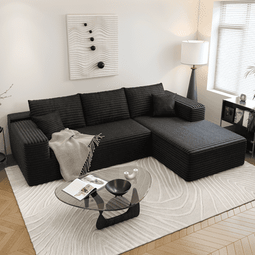107.5" Cloud Sectional Couch with L-Shape Chaise,Modern Modular Sofa for Living Room ,No Assembly Required,(Black,Right Facing Chaise)