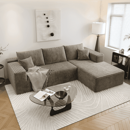 107.5" Cloud Sectional Couch with L-Shape Chaise,Modern Modular Sofa for Living Room ,No Assembly Required,(Camel,Right Facing Chaise)