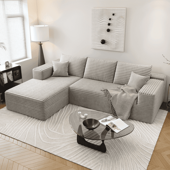 107.5" Cloud Sectional Couch with L-Shape Chaise,Modern Modular Sofa for Living Room ,No Assembly Required,(Grey,Left Facing Chaise)