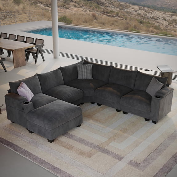 107" 6-Seat L-Shaped Modular Sectional Sofa - Storage Ottoman, Armrest Storage, Cup Holders & USB-C Charging