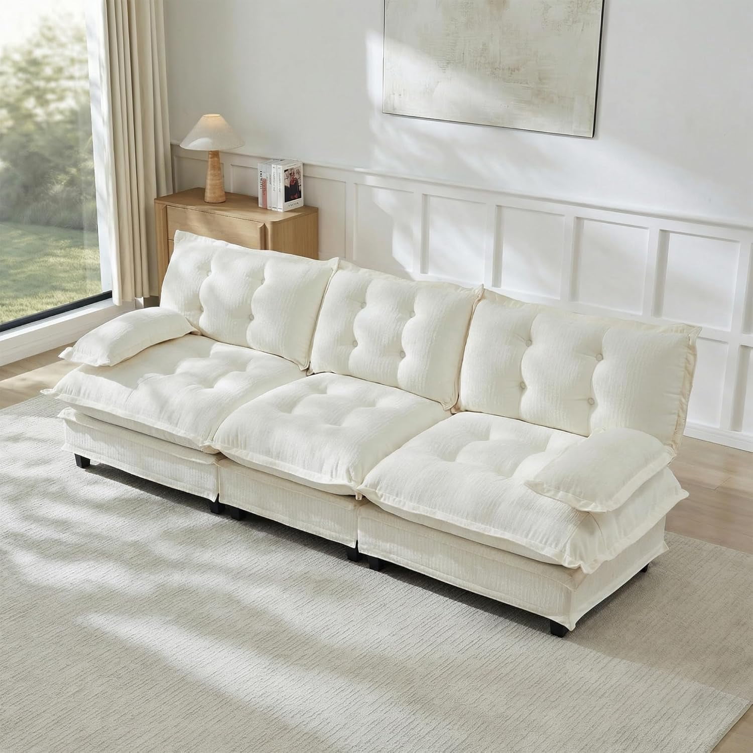107.8'' Modular Sectional Sofa, Chenille 3-Seater Sofas, Comfy Cloud Couches for Living Room, Modern Tufted Back Couch, Pillow Arms, for Small Spaces, Apartment, Offices, Beige