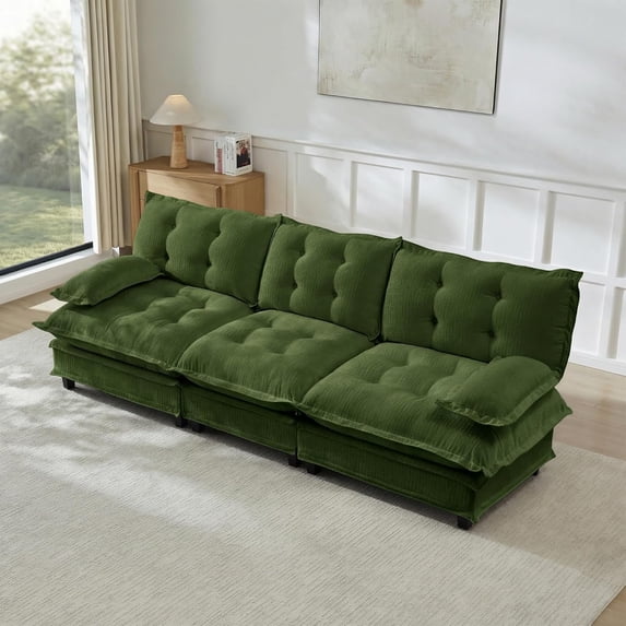 107.8'' Modular Sectional Sofa, Chenille 3-Seater Sofas, Comfy Cloud Couches for Living Room, Modern Tufted Back Couch, Pillow Arms, for Small Spaces, Apartment, Offices, Green
