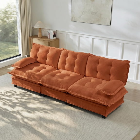 107.8'' Modular Sectional Sofa, Chenille 3-Seater Sofas, Comfy Cloud Couches for Living Room, Modern Tufted Back Couch, Pillow Arms, for Small Spaces, Apartment, Offices, Red Brown