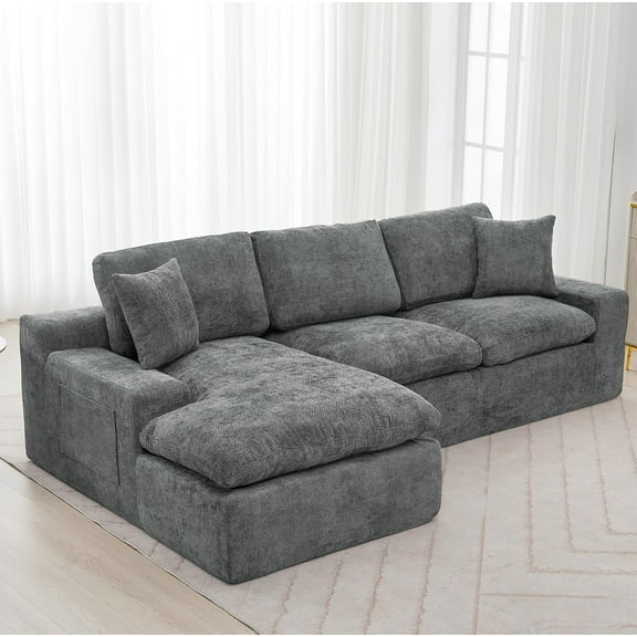 107.9" Cloud Sectional Sofa Couch with L-Shape Chaise for Living Room, Modern Chenille Modular Boneless Upholstered Couches with Deep Seat & Double-Layer Cushion,No Assembly Required (Grey)