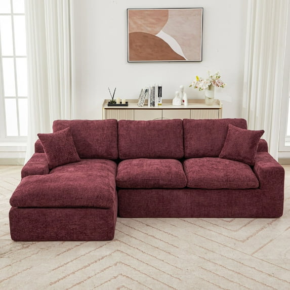 107.9" Cloud Sectional Sofa Upholstered Sofa Couch with Side Pockets and Double-layer Cushion, Free-combined Sectional Sofa Full-compressed Sofa for Living Room, Apartment, Small Space, Red